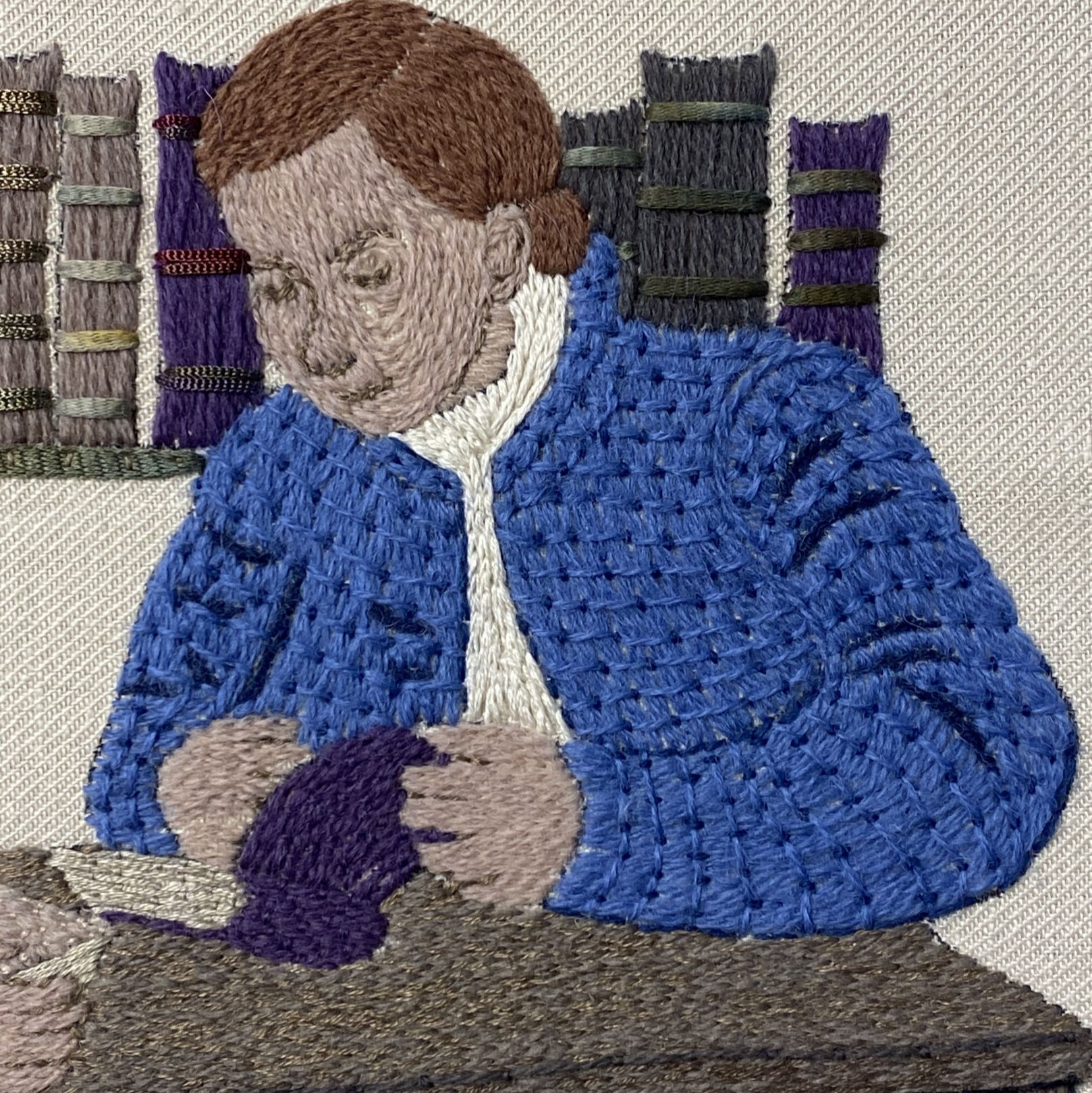 Right mans jacket worked in Bayeux stitch